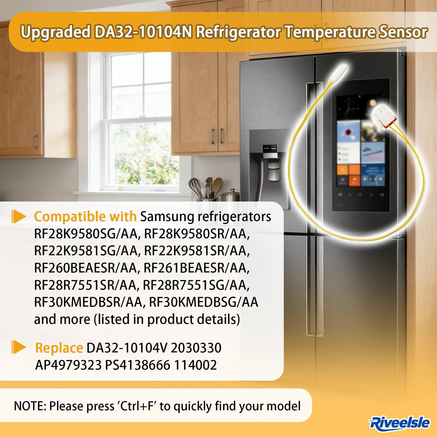Upgraded DA32-10104N Refrigerator Temperature Sensor, Fits for Samsung Refrigerator, Replaces DA32-10104V 2030330 AP4979323 PS4138666 114002, Wide Compatibility, Precise Temperature Control