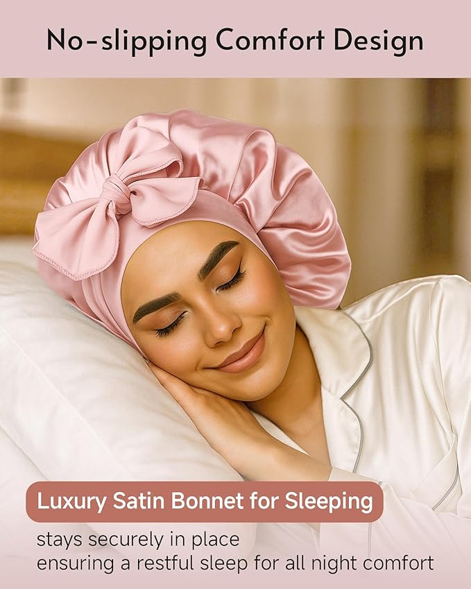 Yanideer 3 pcs Adjustable Satin Bonnets for Sleeping Double Layer Satin Lined Hair Bonnet with Tie Band for Women Curly Hair