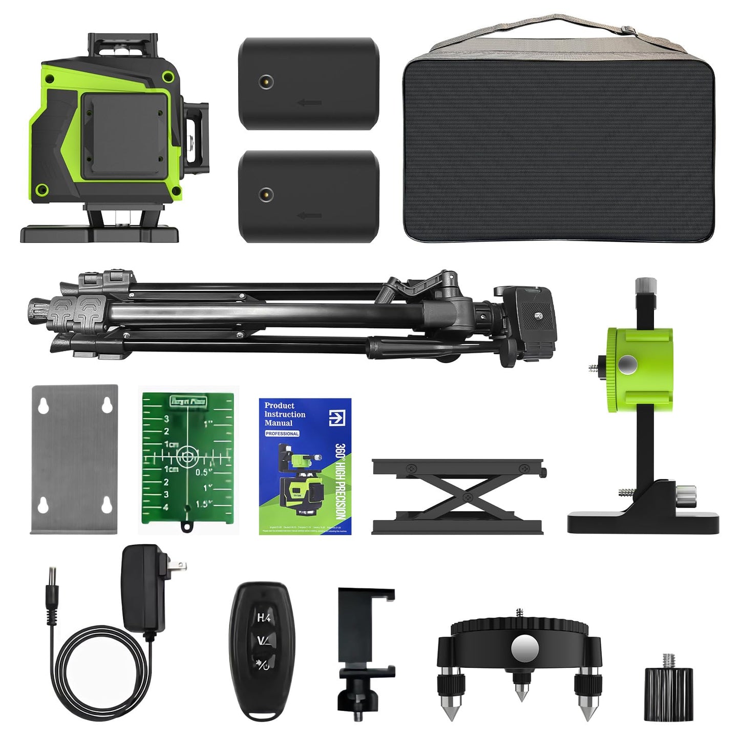 16 Line Laser Level with Tripod,4x360° Self Leveling Laser Level with 2 Batteries,4D Laser Level 360 Self Leveling,Green Line laser Level Tool for Construction,Picture Hanging,Home Renovation