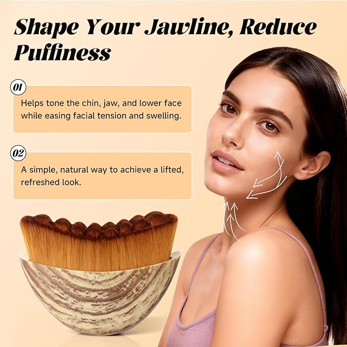 Trazzo Lymphatic Contour Face Brush, Dry Facial Brush for Lymphatic Drainage Ã¢ÂÂ Soft Bristles for Face Sculpting, Puffiness Reduction & Natural Glow