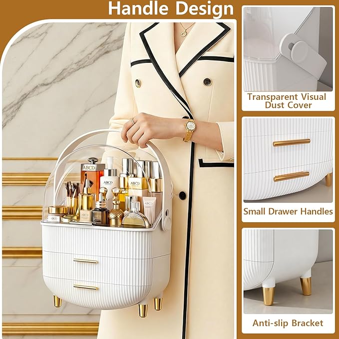 Makeup Organizer Skincare Organizers - Cosmetic Display Cases with Transparent Cover, SkinCare Organizers for Bathroom Countertop, Bedroom Vanity Desk, Lipstick Organizer, White