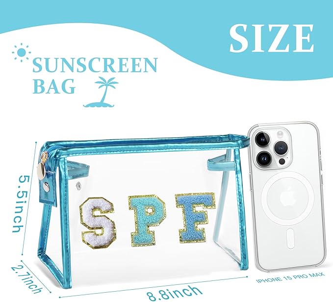 COSHAYSOO Sunscreen Bag Clear Makeup Toiletry Pouch Beach Vacation Essentials for Women Teen Girls Easter Basket Stuffers Gifts Summer Pool Travel Must Have Accessories Waterproof Stuff