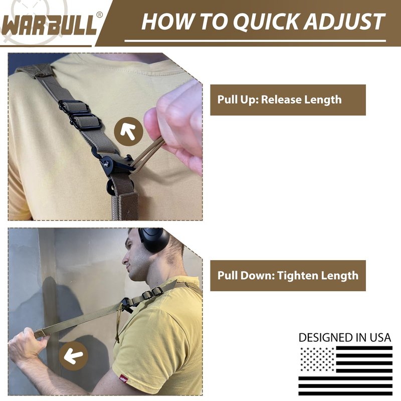 WarBull Padded 2 Point Rifle Sling, Tactical Gun Sling with HK Hook, for Rifle, Shotgun, and Crossbow, Padded Sling for Hunting Shooting and Hiking Camping Climbing with Keychain Gift (Coyote Brown)