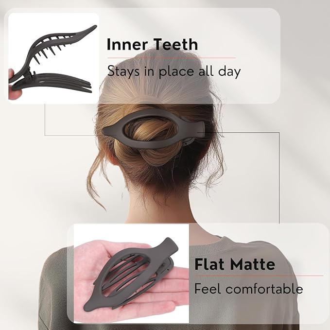 8 Pack Flat Brown Hair Clips – Neutral Matte French Brown Claw Clips for Women, Strong Hold Non-Slip Hair Barrettes for Everyday Office or Coffee Look