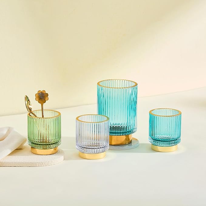 Makeup Brush Organizer, Toothbrush Holder, Desk Pen Pencil Holder, Multifunctional Vintage Glass Brush Cup (S/Green/A3-11-US)