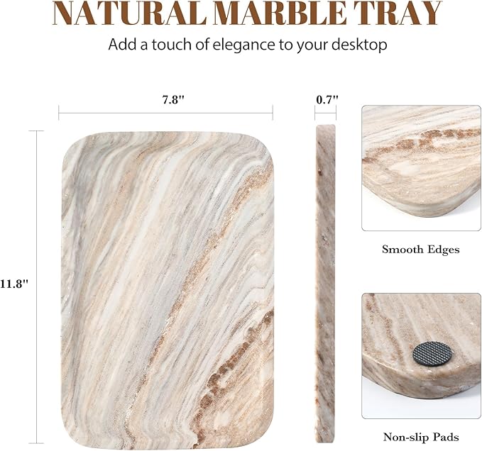 Koville Marble Tray, 12"x8" Marble Vanity Tray for Countertop Bathroom Kitchen Dresser, Decorative Catchall Trays for Perfume Jewelry, Rectangular Stone Serving Tray(Palissandro Blue