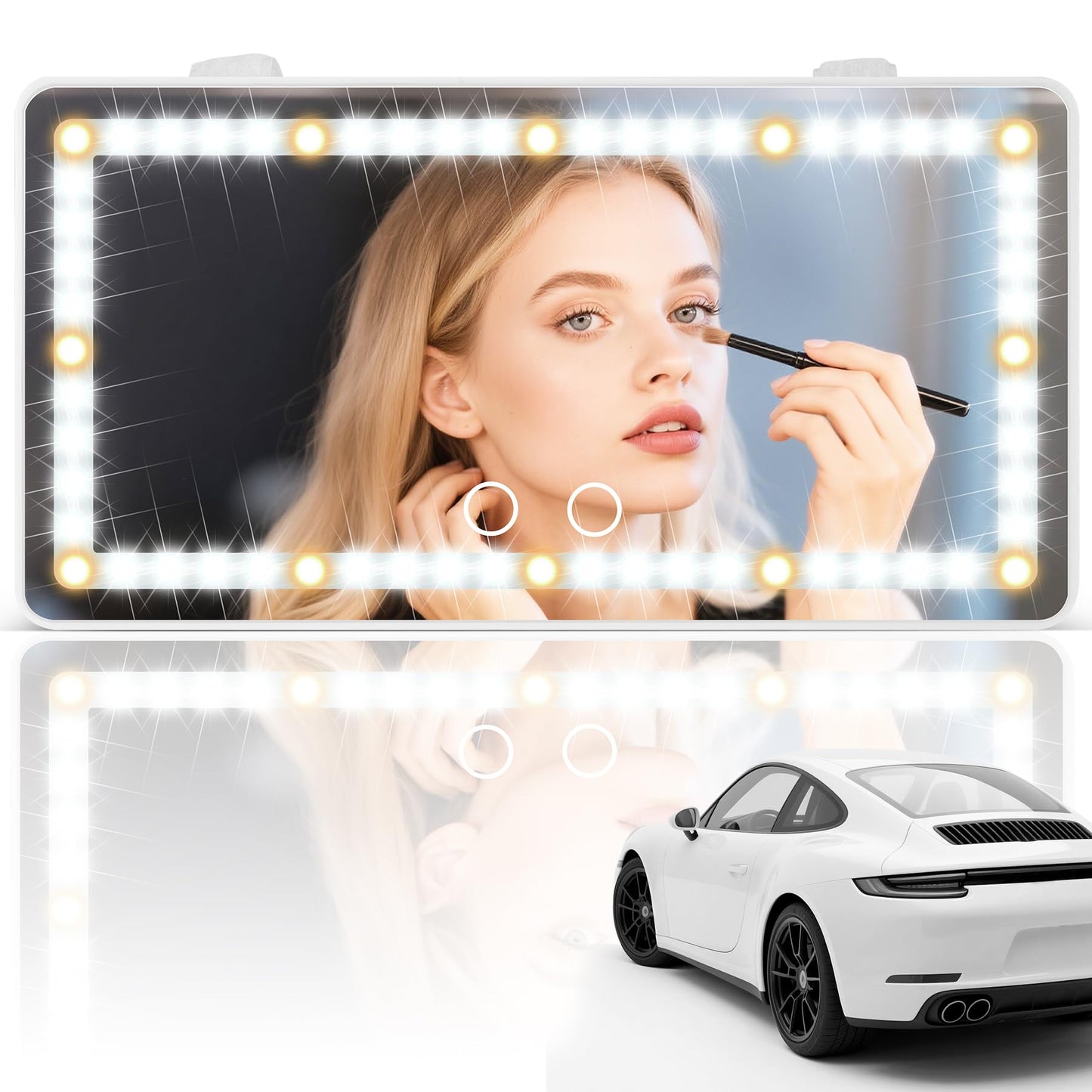 SINGARO Car Sun Visor Vanity Mirror - Rechargeable Makeup Mirror with 60 LEDs, 3 Light Modes & Dimmable Touch Control for Cars, Trucks, SUVs, Car Interior Accessories for Women (White)