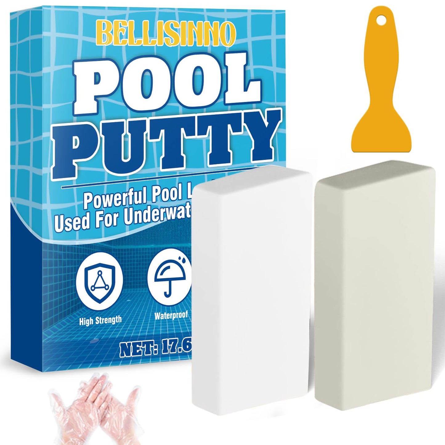 Epoxy Putty, 17.6 oz. Pool Putty, Underwater or Above Fast Repair, Fix Leaks, Cracks, Filling, Sculpting, 2 Part Pool Epoxy Putty for Tile, Concrete, Fiberglass, Cement and Other Surfaces (White)