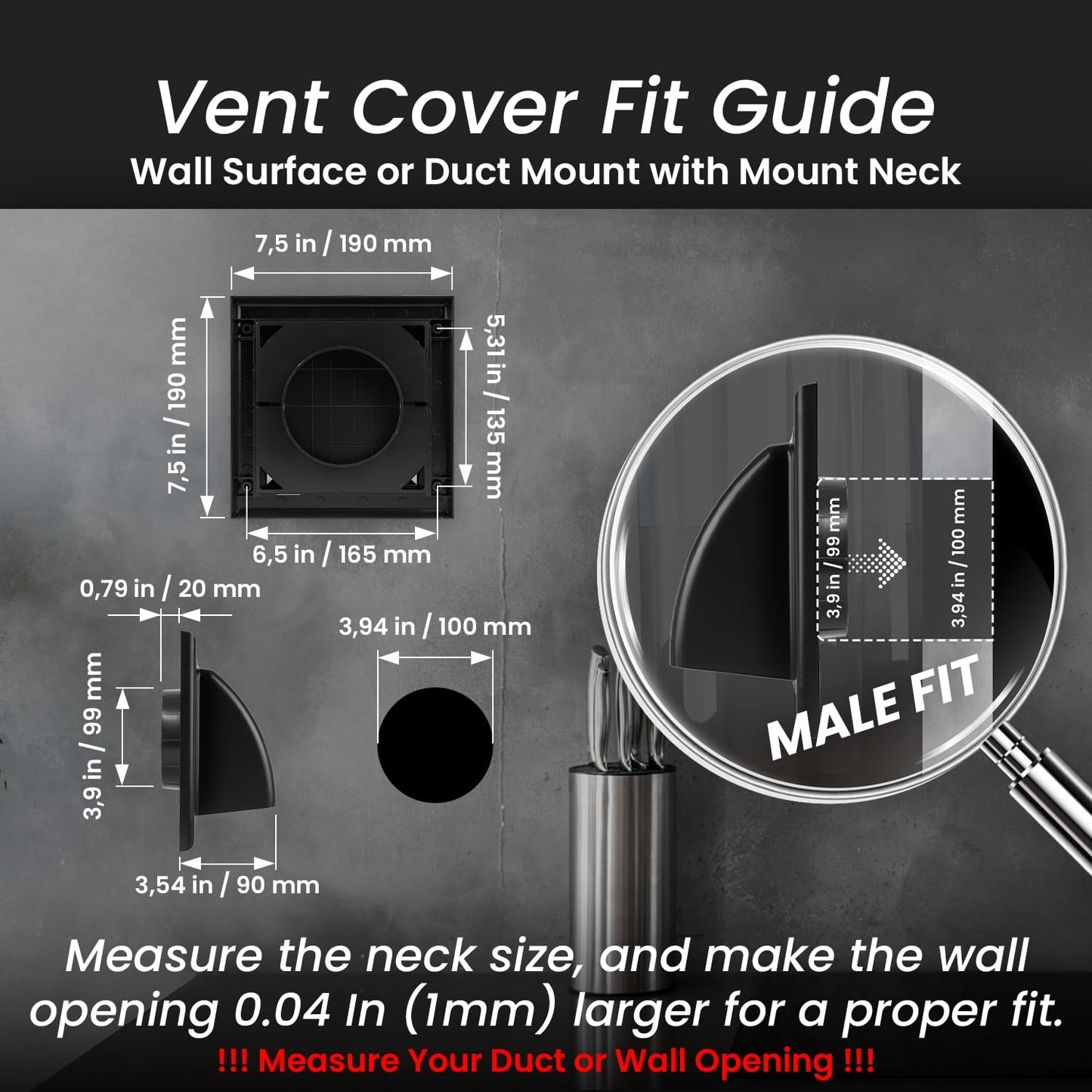 Repa Market 4 Inch Dryer Vent Cover Outside with Backdraft Damper - Black ABS Plastic Exhaust Vent Hood - Wall Vent Cover - Outside Dryer Vent Cover for Dryer Vent Hose, Bathroom Vent Cover, AC Vent