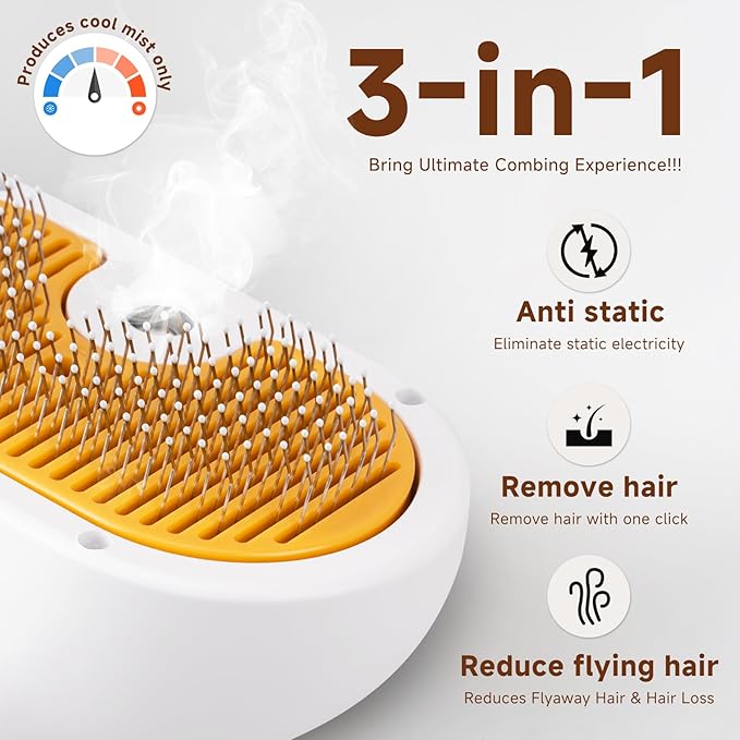 Pet Steam Brush for Dog & Cat – 3-in-1 Spray Hair Removal Comb for Shedding & Grooming, Softens Fur & Reduces Static – Water Brush for Long & Short Coats, Bath-Hating Pets, Includes 2*Shampoo