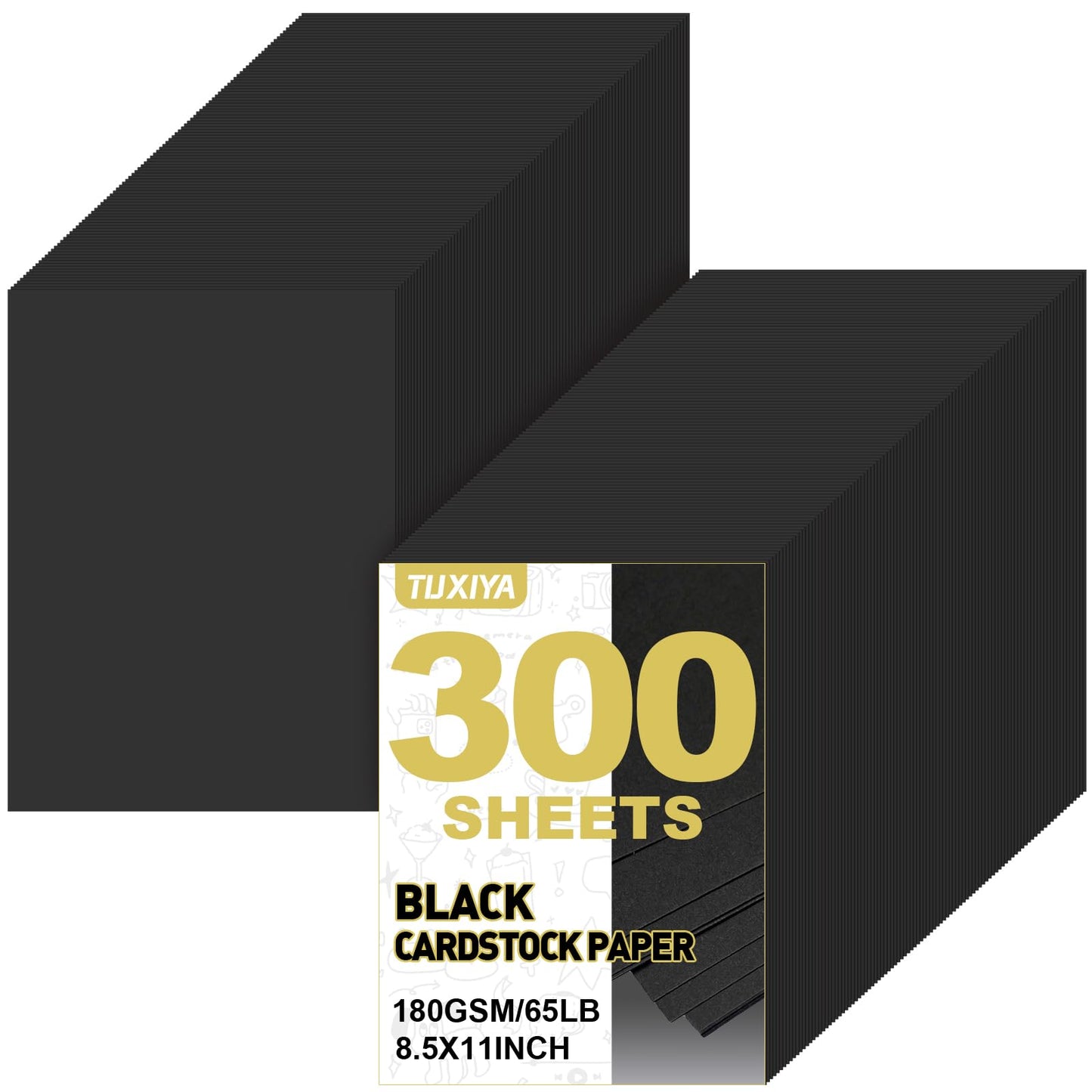 TUXIYA 300 Sheets Black Cardstock Paper,8.5 x 11 Inch Cardstock Paper,180 GSM/65LB Card Stock Printer Paper for Art,Invitations,DIY Cards,Watercolor & Craft Projects