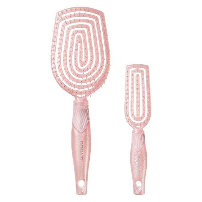 Conair Scalp Care Detangling hairbrush 2pk - Travel Hair Brush Set - Scalp Massager - hairbrushes for women & men - detangler for all lengths - use wet or dry - Blush Pink