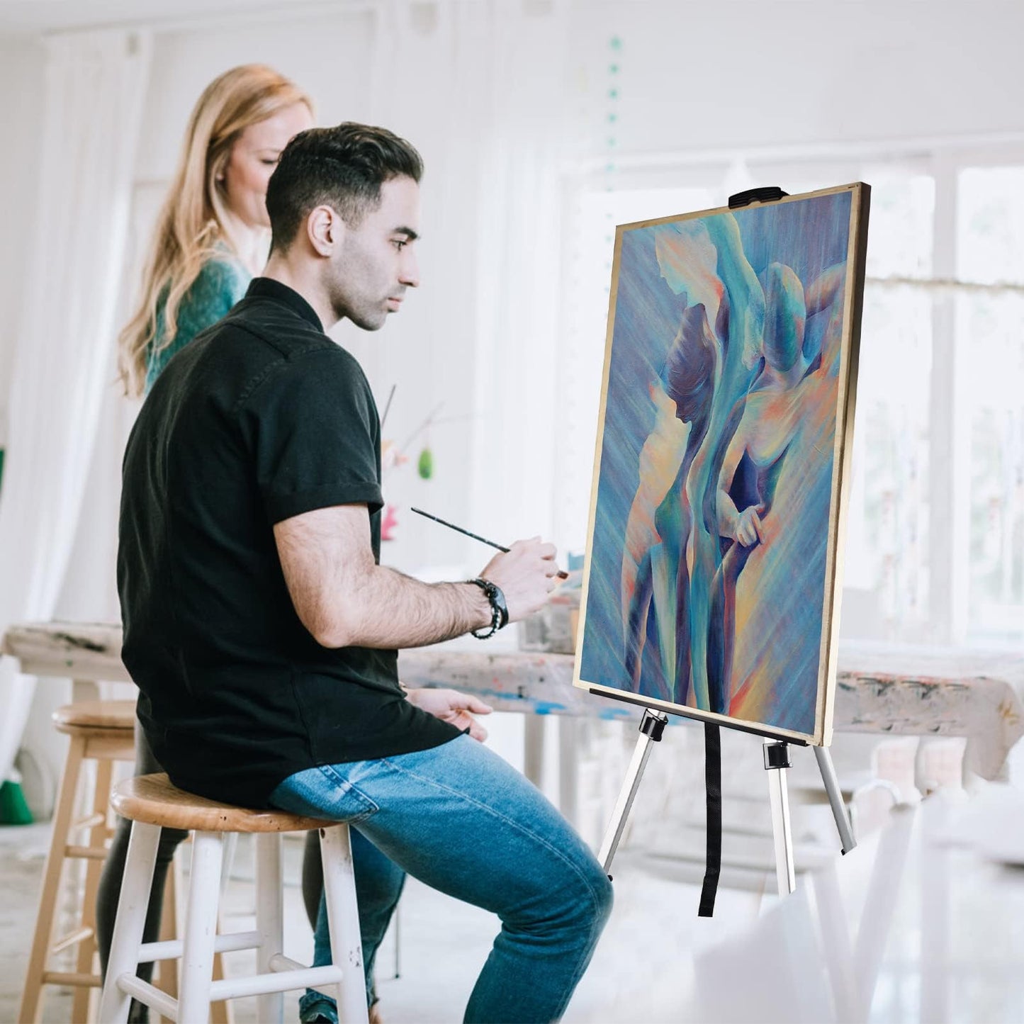 Ns Jymb Art Artist Easel Stand for Painting,Portable Adjustable Easels for Painting Canvases Height from 17 to 66 Inch - Carry Bag for Table-Top/Floor Displaying and Wedding Sign,White