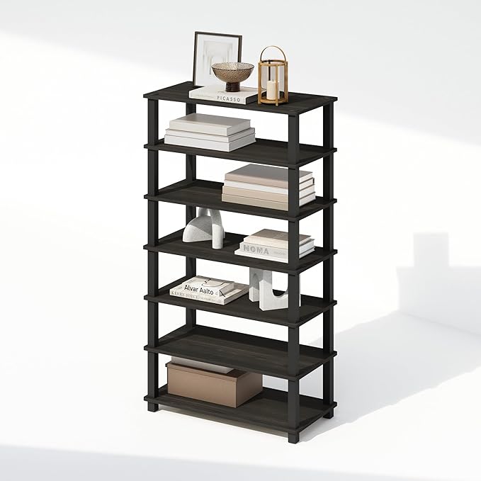 Furinno Turn-N-Tube Storage Shelves Set of 2, 4-Tier Stackable Standing Shelf, Open Corner Shelf, for Organization and Storage, Living Room, Garage, Home Office, Espresso