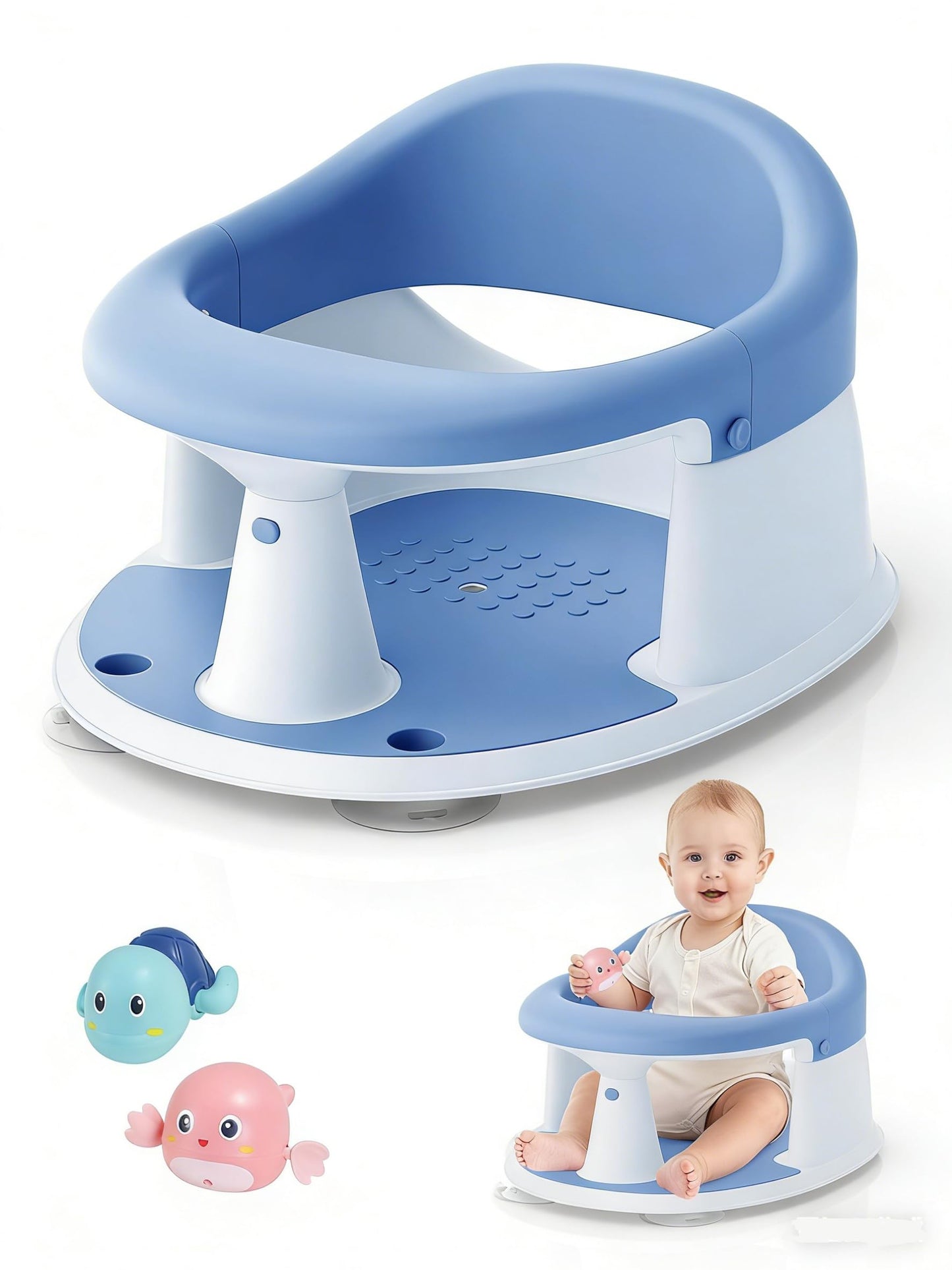 Baby Bath Seat for Babies 6 Months & Up, Bath Seats for Babies Sitting Up, 3 Baby Bath Toys, Open Design, Non-Slip, Compact Toddler Bath Seat.