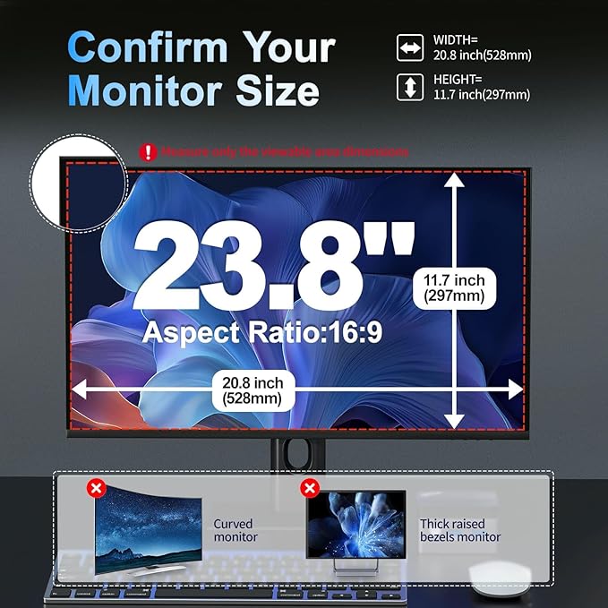 2 Pack Magnetic 23.8 Inch Computer Privacy Screen for Monitor 16:9 Aspect Ratio, Anti-Glare Blue Light Computer Monitor Privacy Shield, Removable Anti-Spy Screen Protector