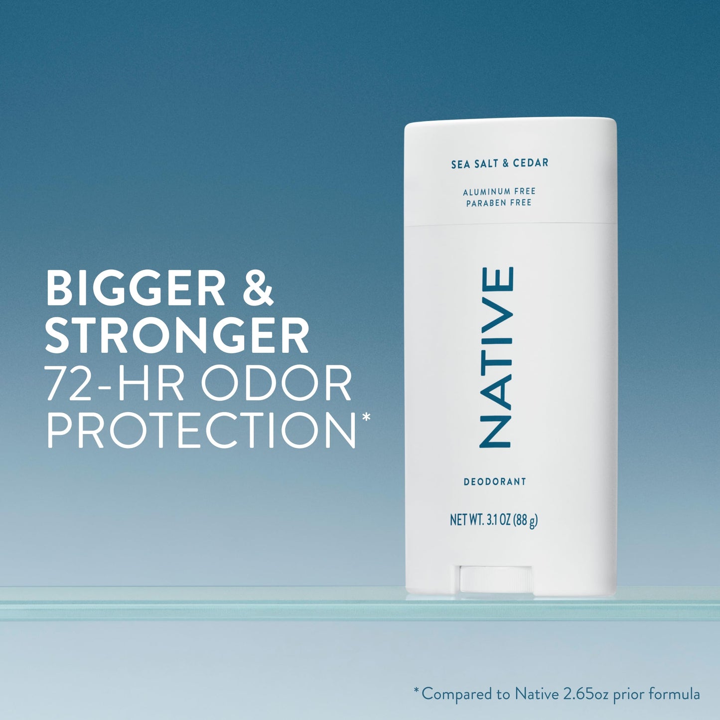 Native Aluminum Free Deodorant, Sea Salt & Cedar, Large Size Stick, 72 Hour Odor Control, for Women & Men, Contains Naturally Derived Ingredients, 3.1 oz