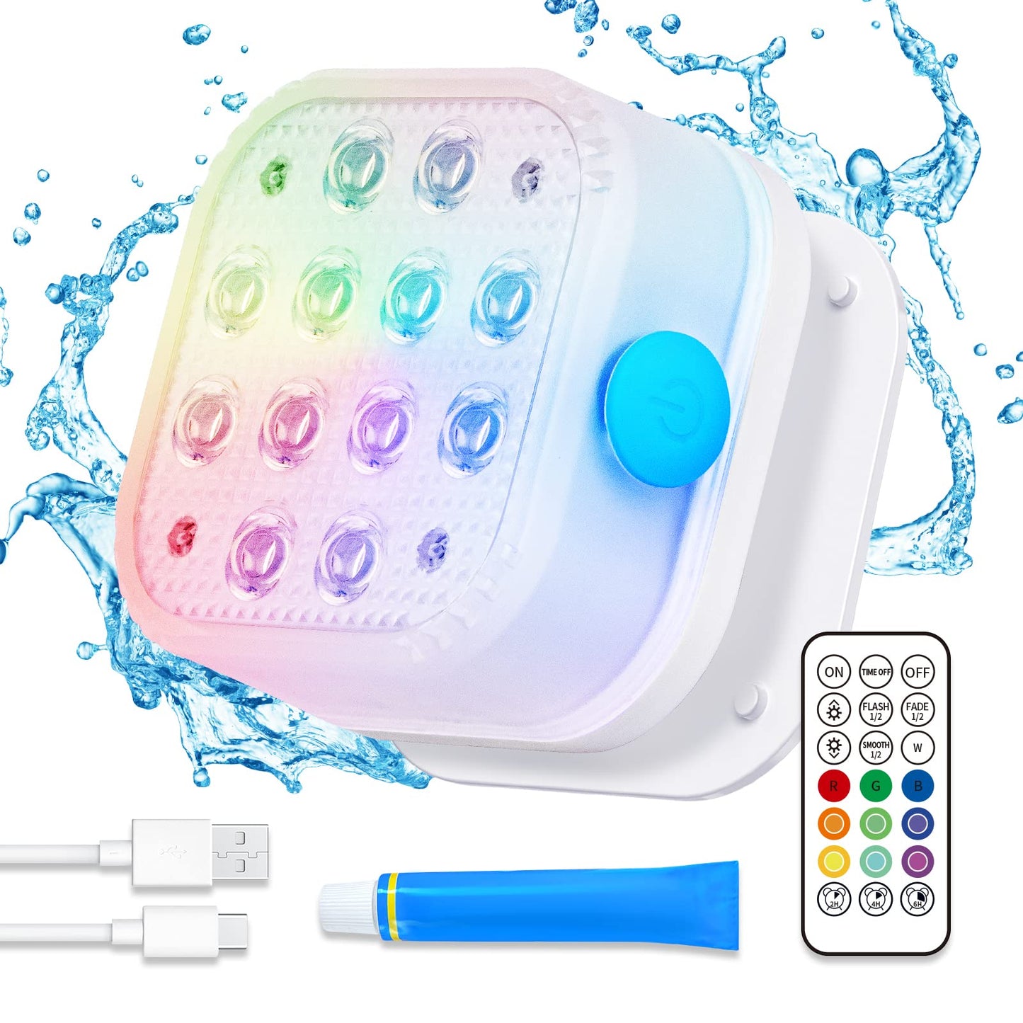 Homly Rechargeable Submersible Pool Lights with Remote, Waterproof Underwater Charging Battery Operated Controlled 16 Color Changing LED with Magnet Floating Lights Pool Pond Decoration 1 Pack
