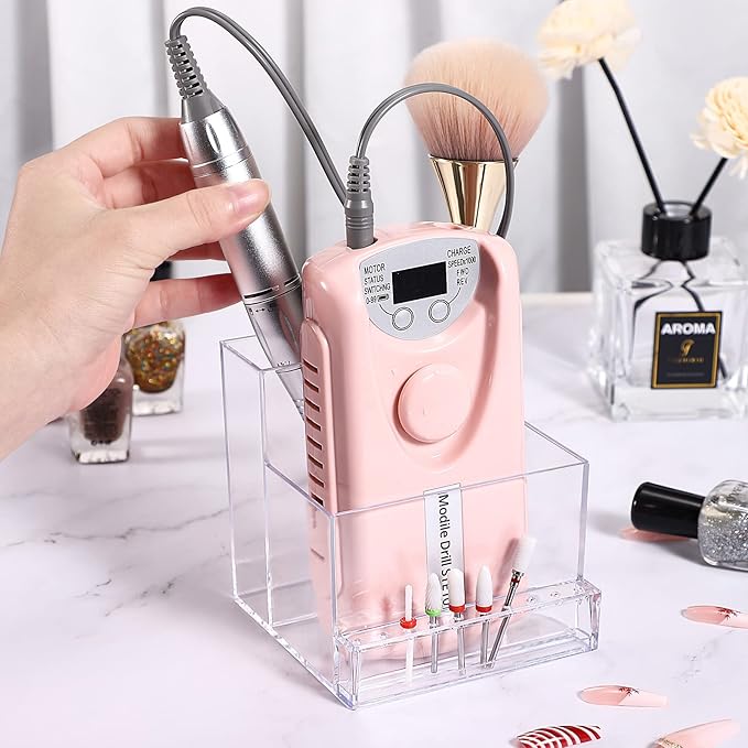 Noverlife 10 Holes Mini Nail Drill Machine & Bits Storage Box, Transparent Nail Drill Grinding Bit Organizer, Plastic Nail Drill Tool Displayer Holder Case (Not Included Nail Drill Machine & Bit)