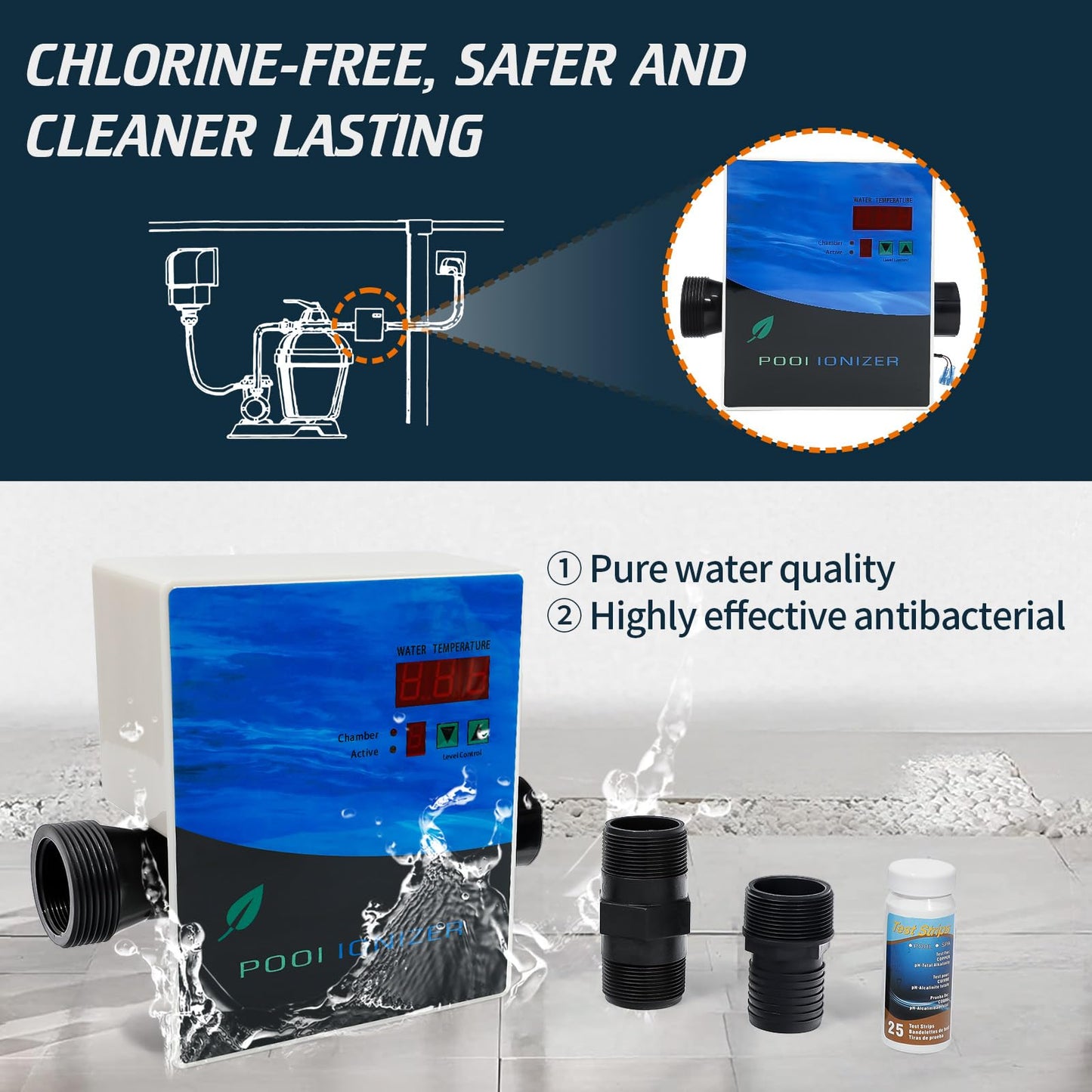 444301 Pool ionizer System, Pool Purifier with Active Level Control for In-Ground and Above-Ground Pools, Hot Tubs