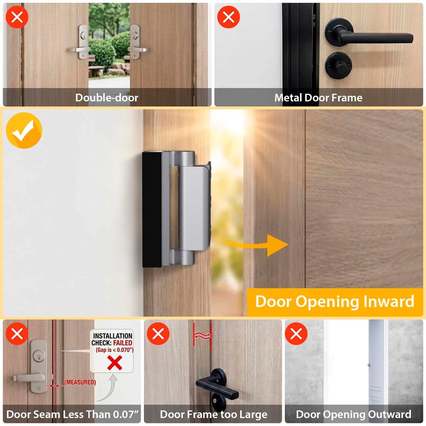 Home Security Door Lock, 2 Pack Childproof Door Reinforcement Lock with 3 Inch Stop Withstand 800 lbs for Top Front Inward Swinging Door, Upgrade Flip High Night Lock to Defend Your Home Kids