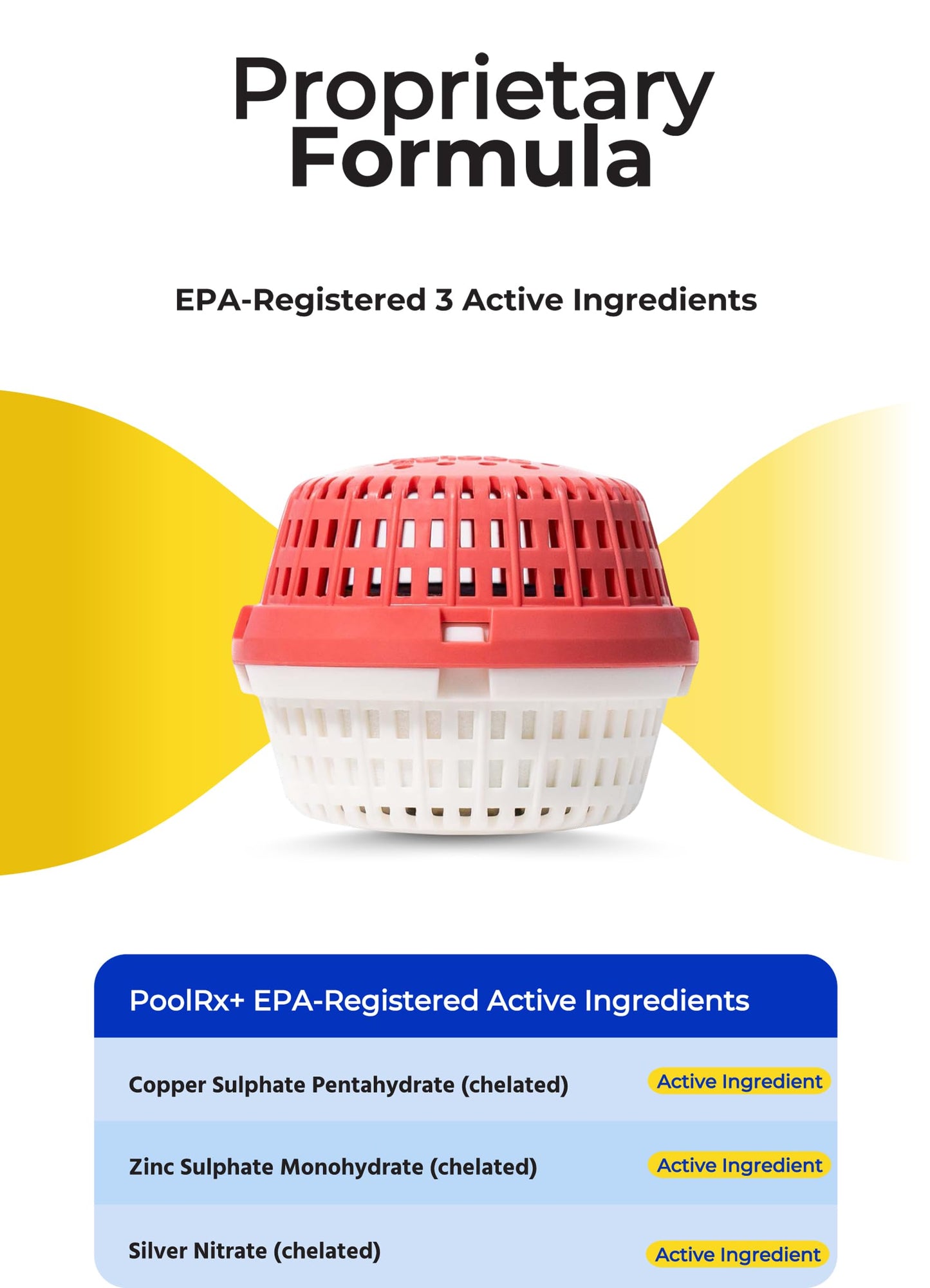 PoolRx+ Mineral Algaecide Unit, up to 6-Month Algae Control, for 2.5K-5K gallons, Red & White, New Formula with Silver.