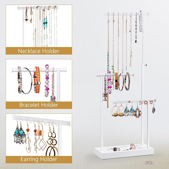 SRIWATANA Jewelry Organizer Stand, Extra Tall Jewelry Display Necklace Holder, Gift Idea (White)