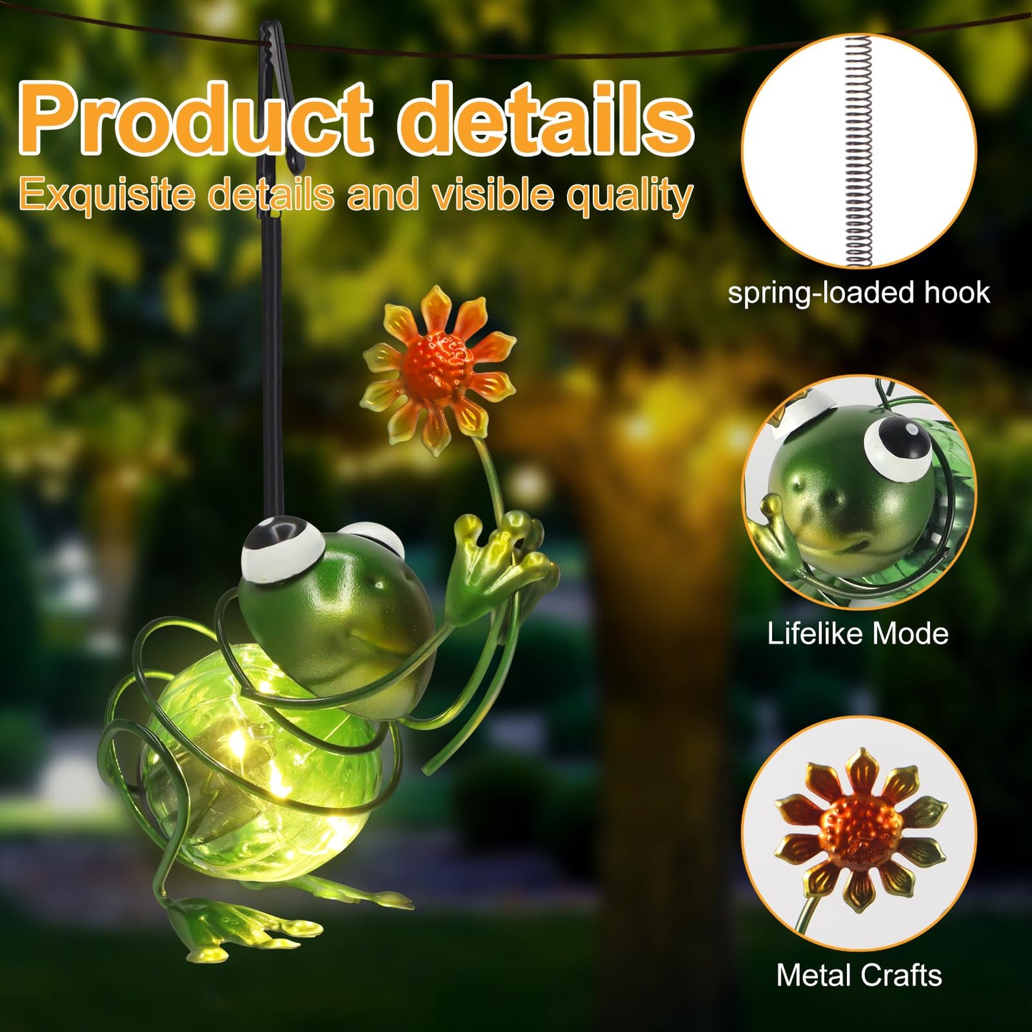 Frog Solar Outdoor Hanging Lantern Creative Small Sculpture Lights Durable Waterproof Lamp Suitable for Festivals Garden Decor Birthday Gifts for Grandma Mom Women Girl