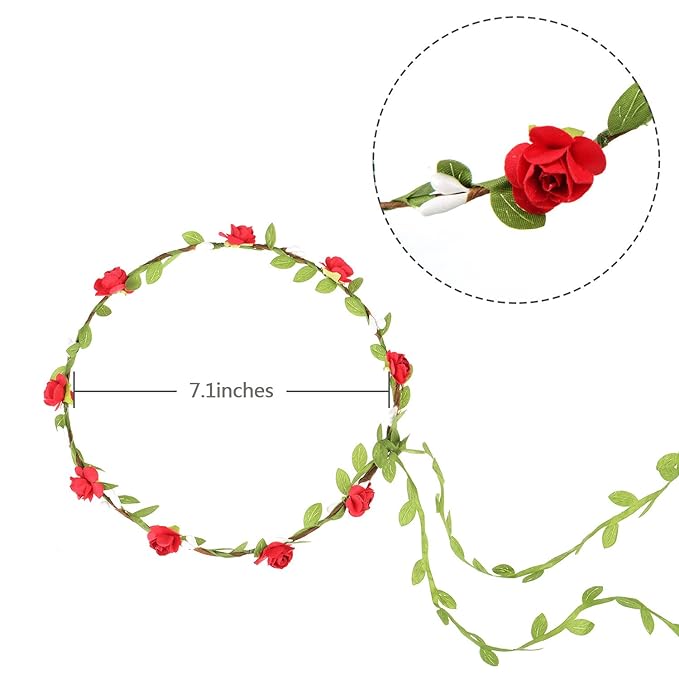EBOOT 15 Pieces Assorted Colored Flower Crown Wreath Headband Garland Multicolor Headbands Floral Headpiece for Wedding Festival Vacation Fairy Party Photography Props