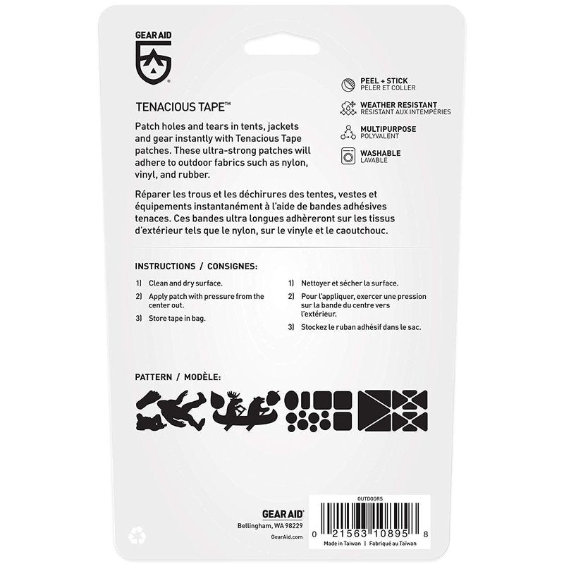 GEAR AID Tenacious Tape Repair Patches – Peel-and-Stick Nylon Gear Patches for Jackets, Tents, Sleeping Bags, Backpacks, and Outdoor Gear – Fix Rips, Tears, and Holes, Outdoors, 3”x20”