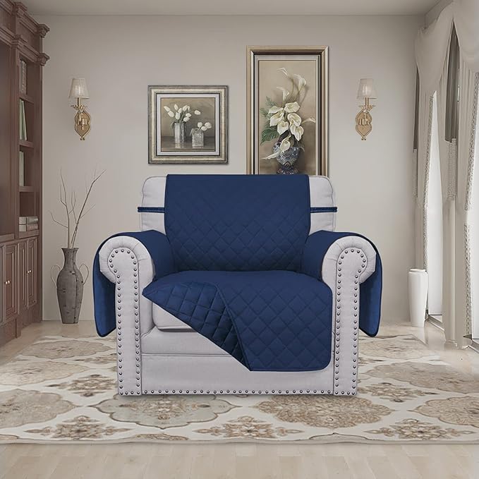 Easy-Going Chair Sofa Slipcover Reversible Sofa Cover Water Resistant Couch Cover Furniture Protector Cover with Elastic Straps for Pets Kids Children Dog Cat (Chair, Navy/Navy)