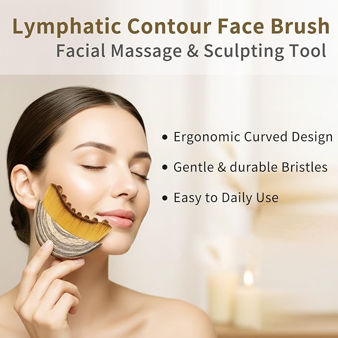 2PCS Lymphatic Contour Face Brush, Lymphatic Drainage Brush, Gentle Facial Sculpting for Jawline & Cheeks, Ergonomically Designed to Fit The Skin Precisely