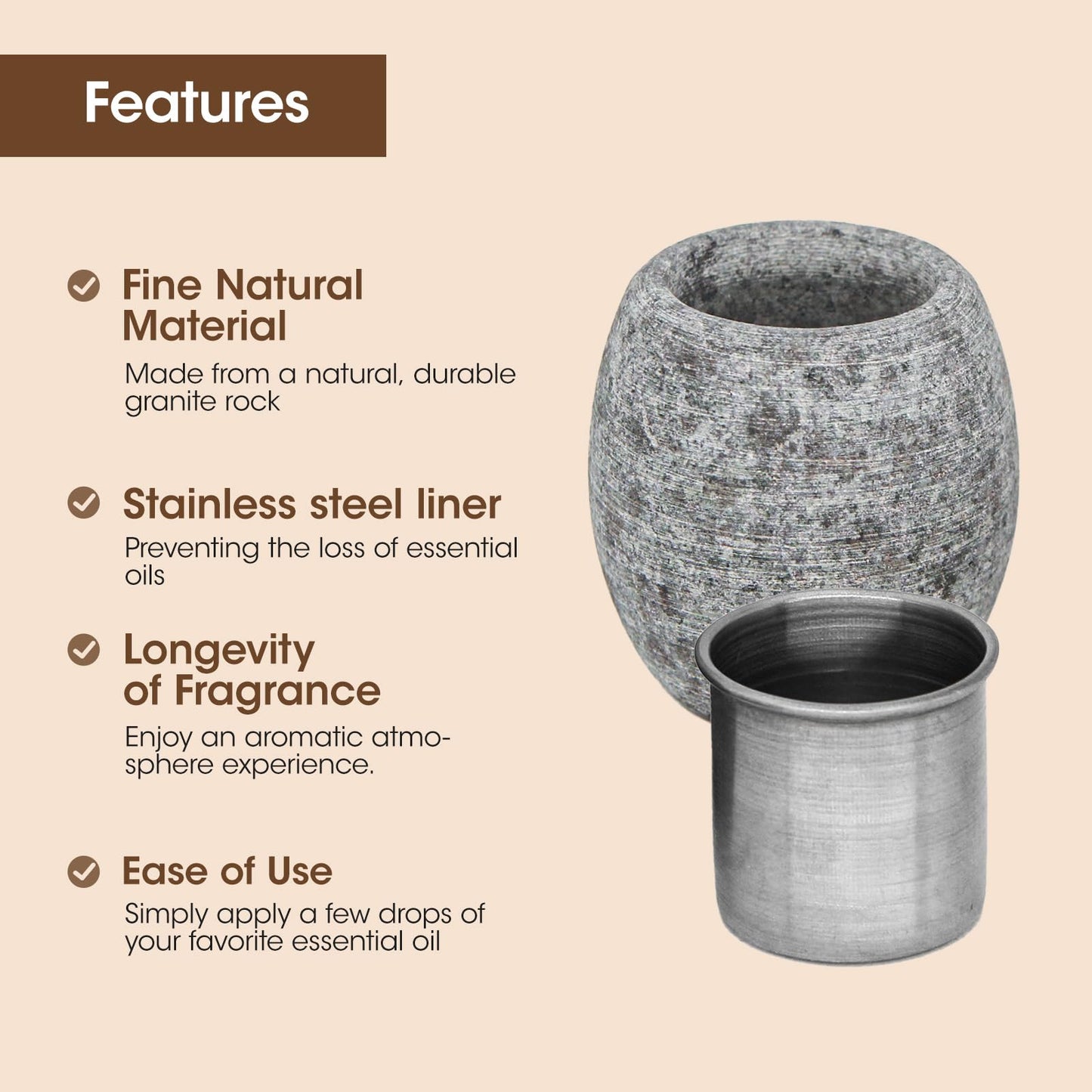 MXMZHXU Sauna Aromatherapy Stone, Sauna Essential Oil Diffuser, Natural Rock with Stainless Steel Bowl for Essential Oils, Spa Accessories