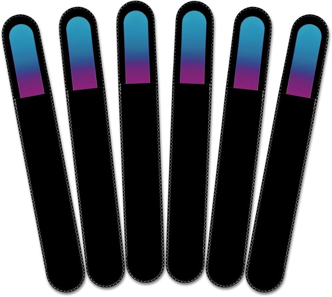Mont Bleu Rainbow Crystal Nail File in Black Pouch - Large/Professional Size - Czech Tempered Glass - Handmade in Bohemia (Czech Republic)