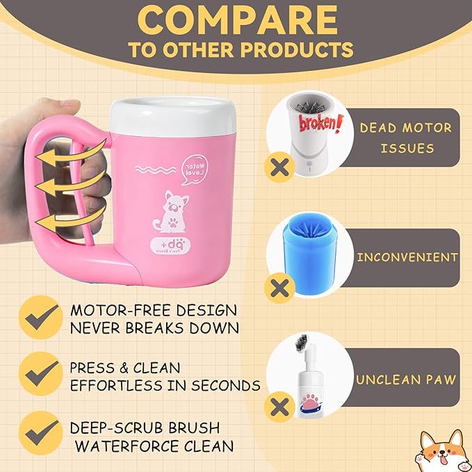 Small Pet Paw Cleaner Cup - Easy Press Design Dog Foot Washer with Soft Massage Brush & Absorbent Towel - Reusable Durable Paw Cleaning Cup for Dogs Cats, Easy to Clean Handheld Bath Tool