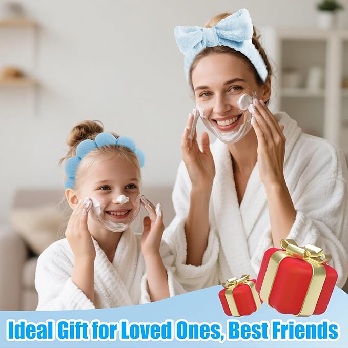 Canitor Spa Headband Wrist Bands Hair Clips Set Skincare Makeup Self Skin Care for Women Washing Face College Grandkids Clean Girl Gifts Cute Trendy Stuff Aesthetic Things Blue Stocking Stuffers