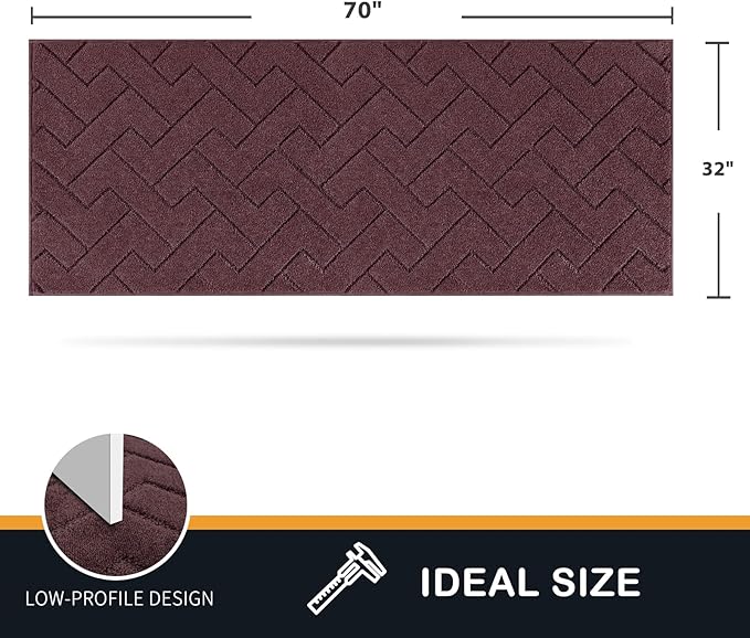 PURRUGS Dirt Trapping Door Mat 32" x 70", Non-Slip Machine Washable Entry Rug, Dog Doormat, Indoor Front Door Mat, Super Absorbent Entryway Rug for Muddy Shoes & Paws, Burgundy Red