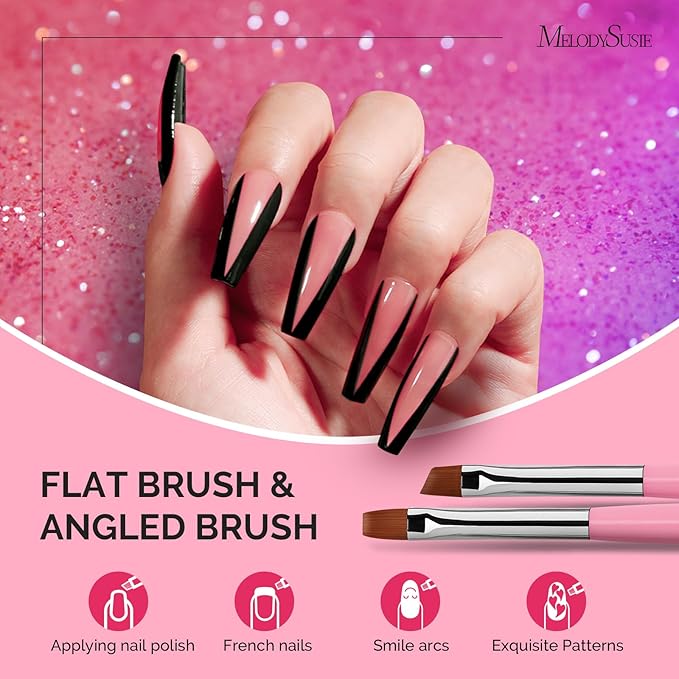 MelodySusie Nail Art Brushes Set,6pcs Nail Art Design Pen Painting Tools with Extension Gel Brush, Polish Brush, Builder Brush,Liner Brush, Carved Brush, and Dotting Pen for Home DIY Salon Use