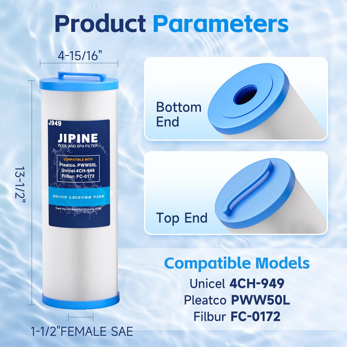JIPINE 4CH-949 Spa Filter Replacement for Pleatco PWW50L, Cal spa Filter FIL50-5D13H15FCT-3, Filbur FC-0172, SD-01143, 817-4050, Waterway Teleweir 50, Rising Dragon 50, Hot Tub Filter 2 Pack