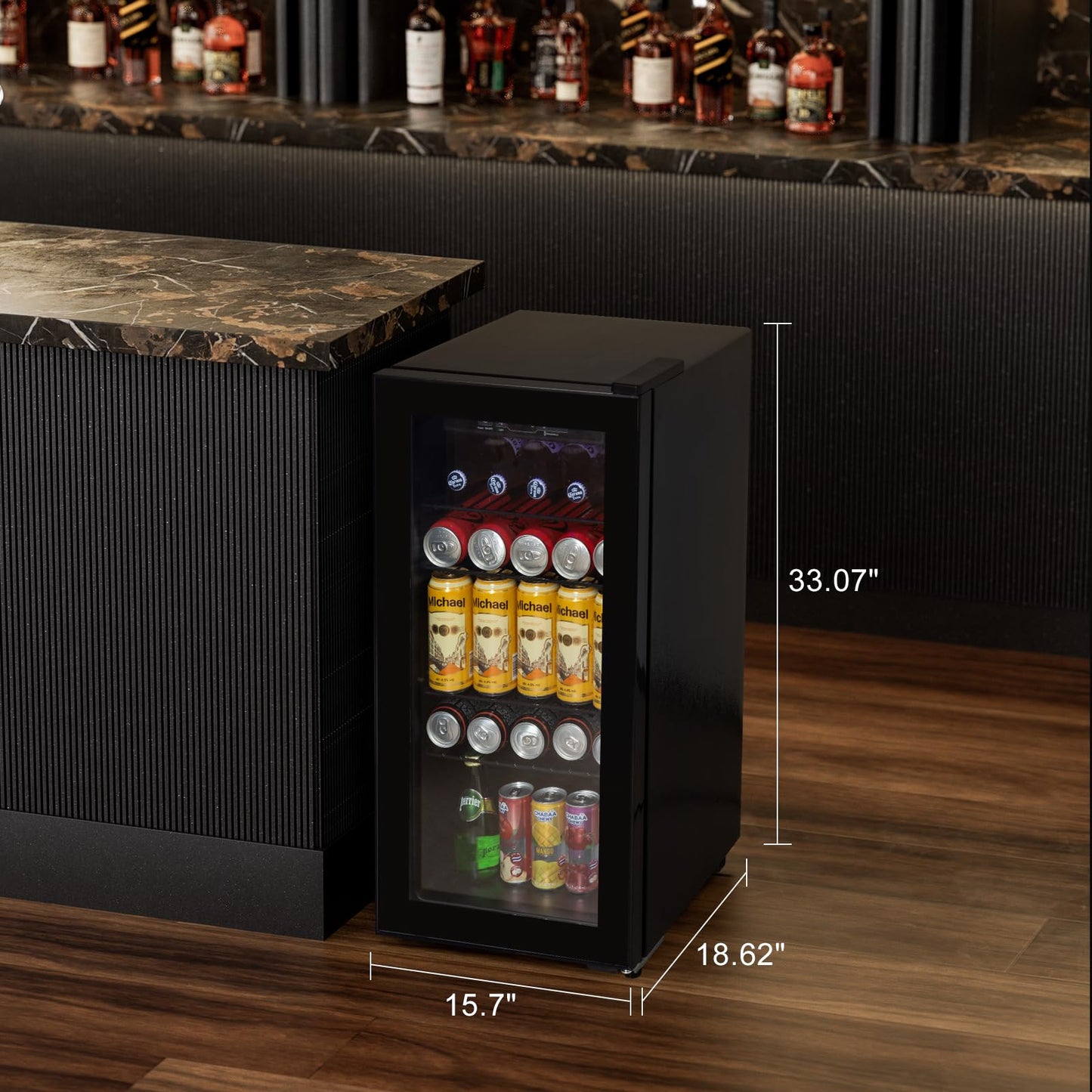 Cucina Magica 4.8 Cu.Ft Beverage Refrigerator, 155 Can Mini Fridge with Freeze with Glass Door, Adjustable Shelves, Drink Fridge, Suitable for Soda, Beer, Essential for Home/Bar