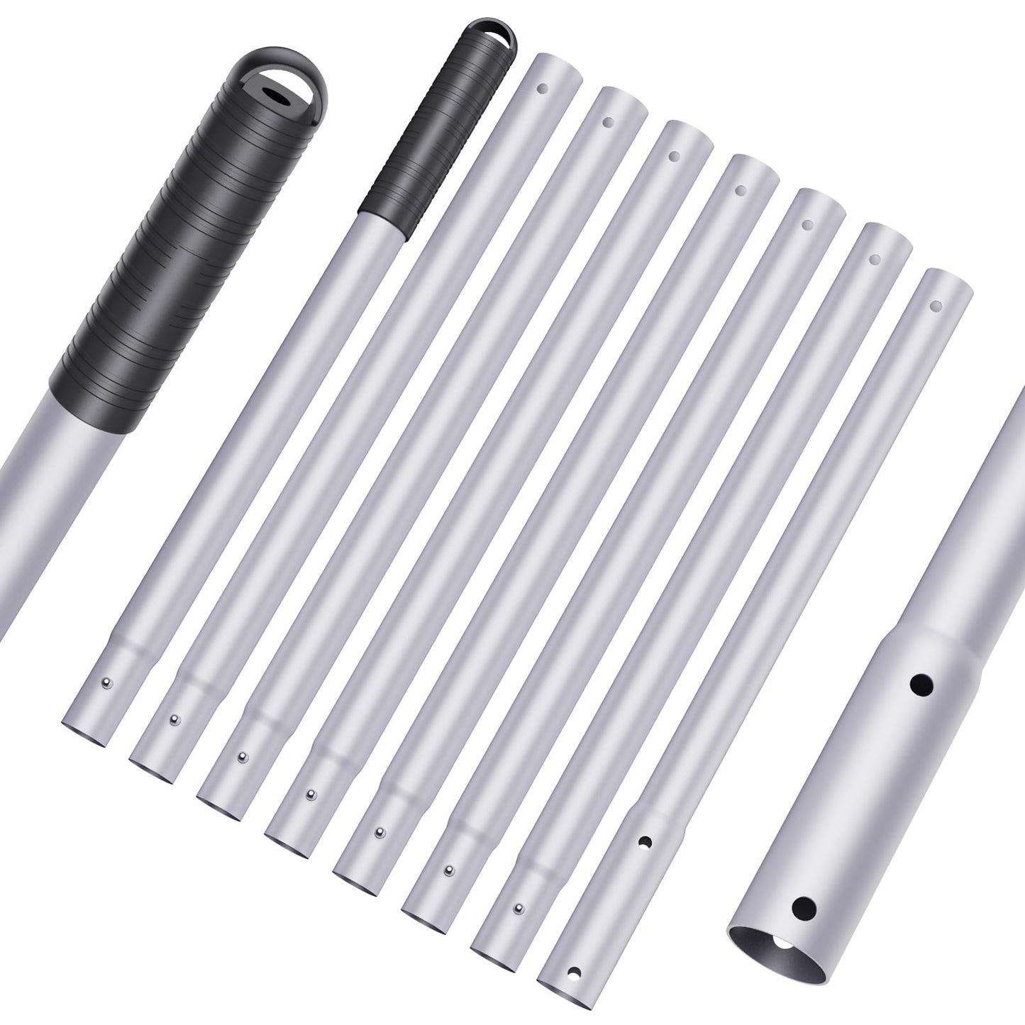 Mowend 10.5 Foot Aluminum Telescopic Swimming Pool Pole - 8 Adjustable Connecting Sections, Expandable Step-Up Length - Attach Connect Skimmer Nets, Rakes, Brushes, Vacuum Heads, Maintenance