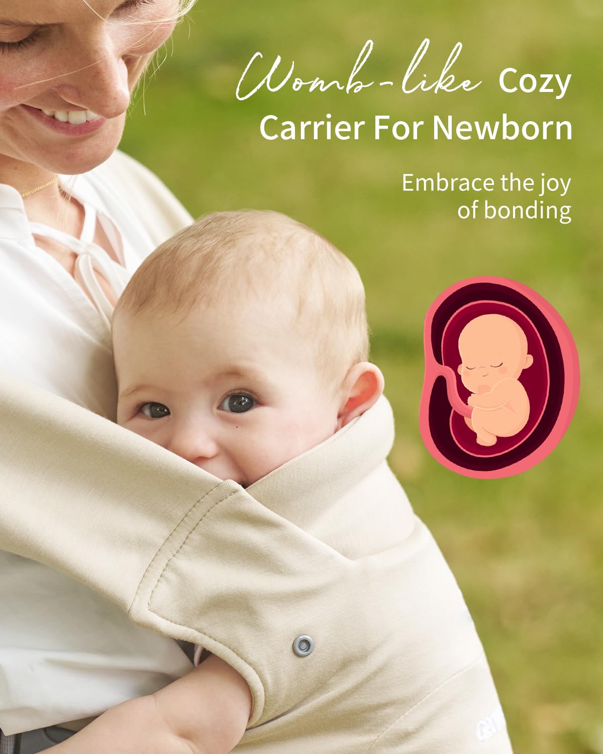 GROWNSY Baby Carrier, Cozy Newborn Carrier, Ergonomic Baby Wraps Carrier Newborn to Toddler with Head Support, Cream