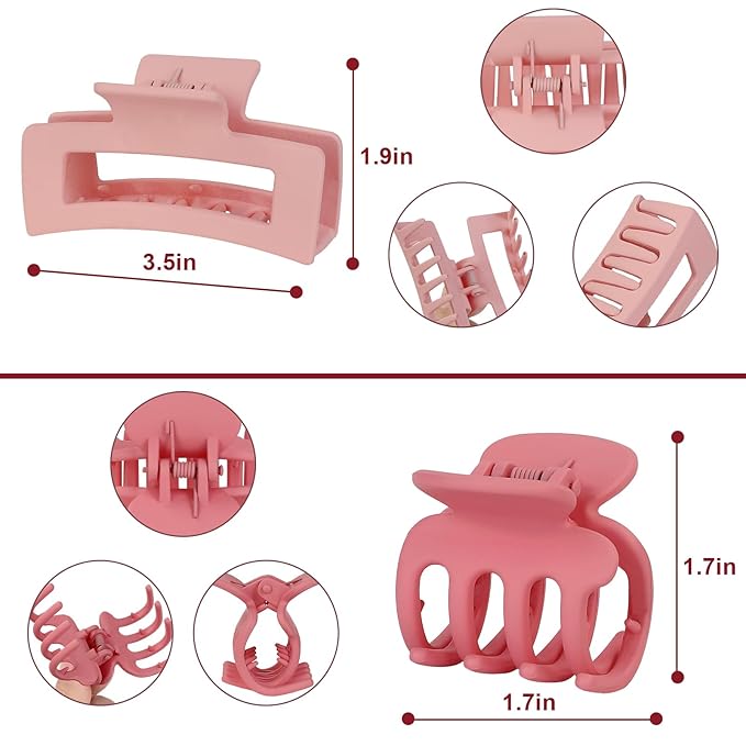 Medium Hair Clips for Women 8 Pcs Small Claw for Thin and Thick Hair 2 Styles Clips for Hair Combination Rectangle Jaw Clips Hair Accessories for Women and Girls (Pink)