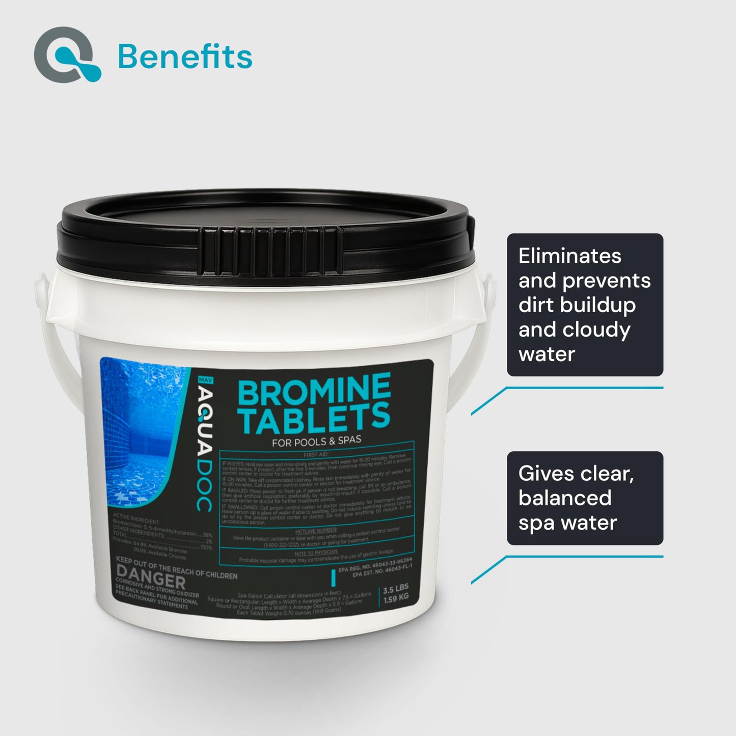AquaDoc Bromine Tablets for Spa Hot Tub - 3.5lbs Sanitizing Bromine for Hot Tubs - 1 Inch Spa Tablets