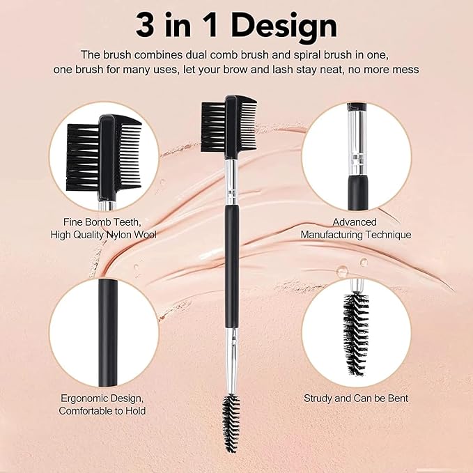 3pcs 3 Head Eyebrow Eyelash Shaper Eyelash Comb Double Head Brush Makeup Grooming Tool Cosmetic with 3 Different Spoolie Brushes for Separating Lashes, Eliminating Mascara Clumps, Grooming Brows