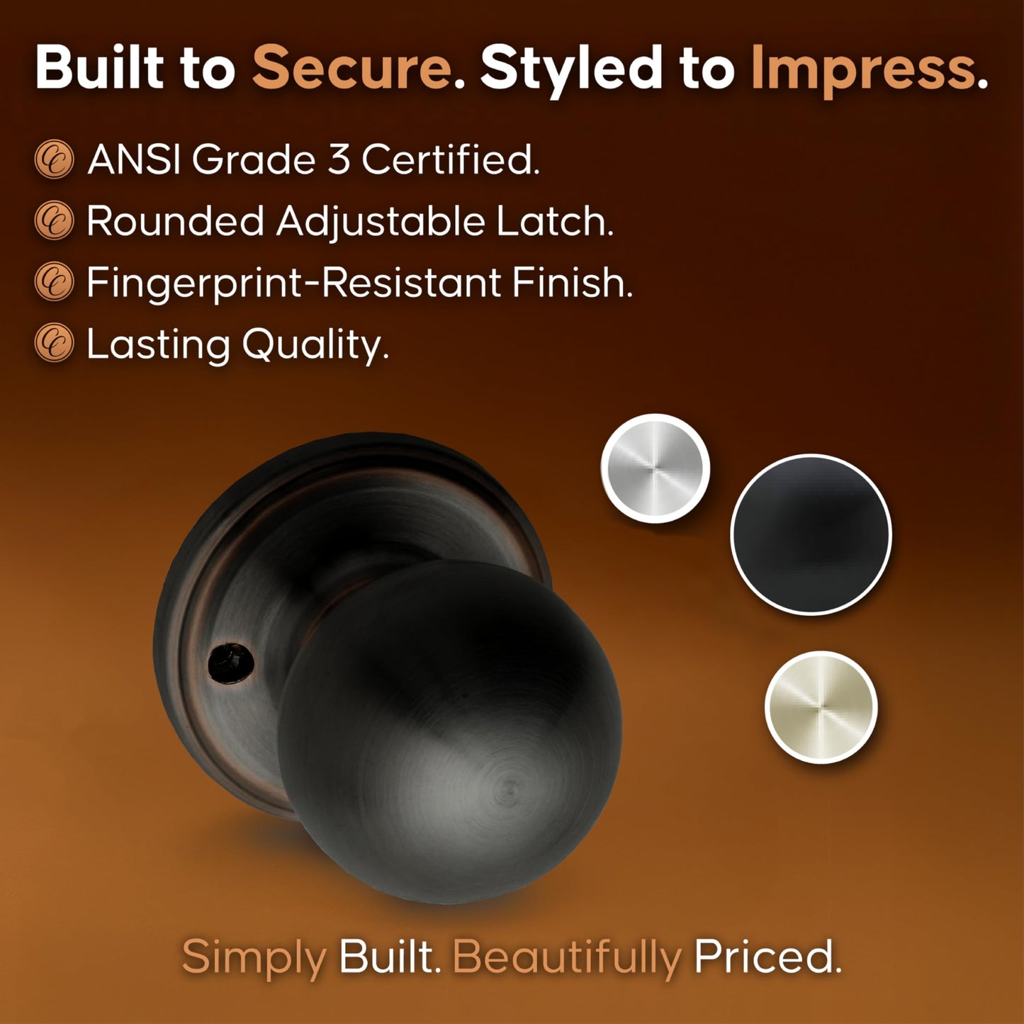Copper Creek Dummy Interior Door Knob – ANSI Grade-3 Certified, Modern Heavy Duty Handle, Easy Install and Reversible for French Doors & Closets, Non Turning – Tuscan Bronze (1 Pack)