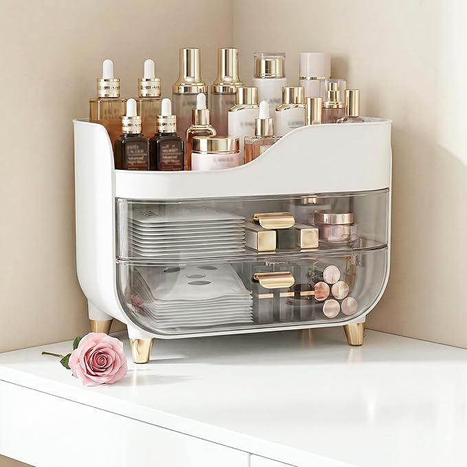 Makeup Organizer for Vanity with Large Smooth Drawers Extra Large Skincare Organizer for Bathroom Countertop and Dresser, Crystal Clear Cosmetic Storage Display Case for Beauty Products