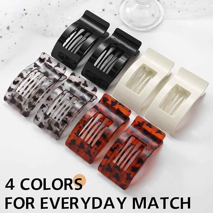 8 Pack French Flat Hair Clips for Women – Large Matte No-Slip Claw Barrettes for Thick & Thin Hair, Strong Hold Styling Accessories (Leopard Black and White)