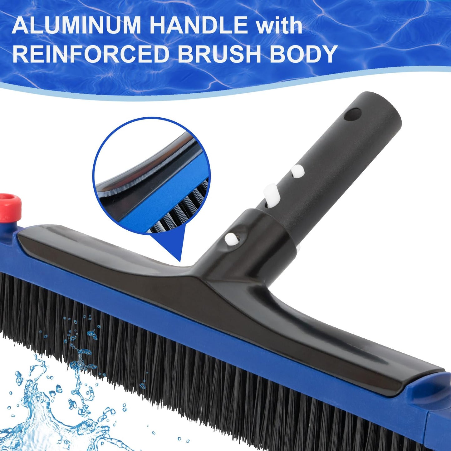 POOLAZA 20'' Pool Brush, Curved Ends Pool Brush Head for Inground Pools with BPT Bristles & EZ Clip, Premium Pool Brushes for Cleaning Pool Walls & Floors, Heavy Duty High-Efficiency Pool Scrub Brush