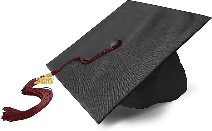 Graduation Cap with 2026 Tassel Year Charm Black Graduation Cap for High School & Bachelor